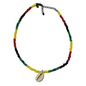 Beaded black, red, yellow, green, blue necklace